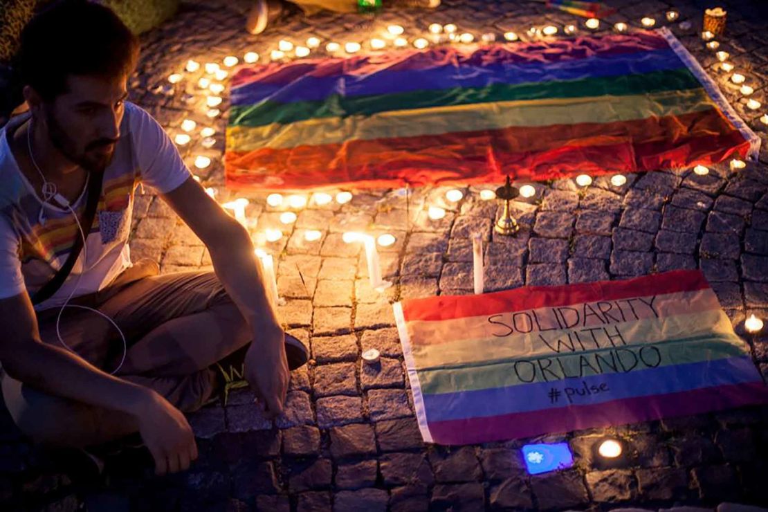 Zigorat at a candlelight vigil in solidarity with Orlando shooting victims.
