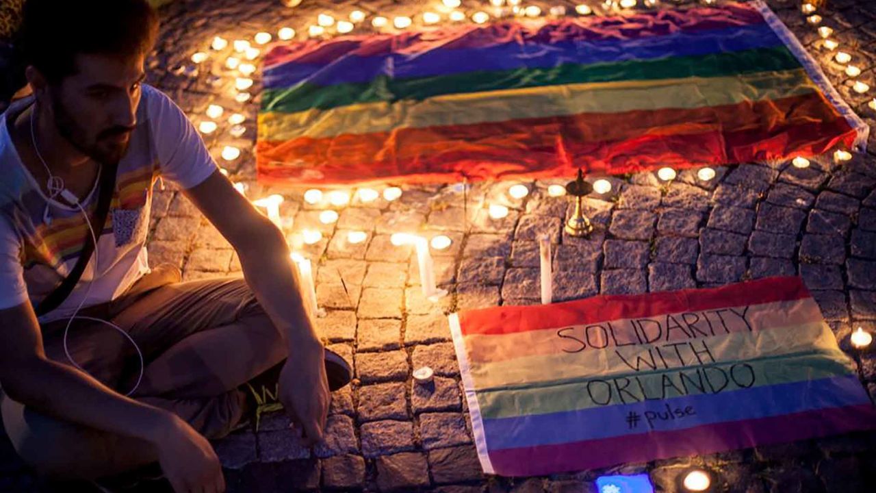 Zigorat at a candlelight vigil in solidarity with Orlando shooting victims.