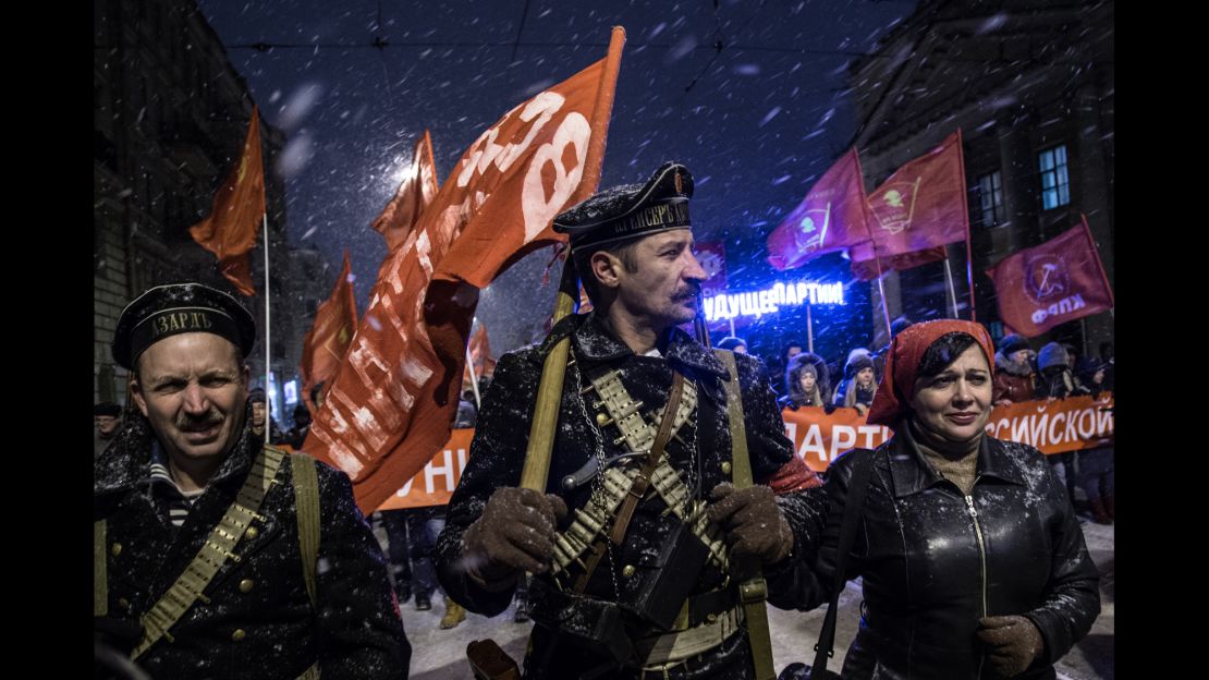 Russian Communist Party members marked the 99th anniversary of the October Revolution last year.