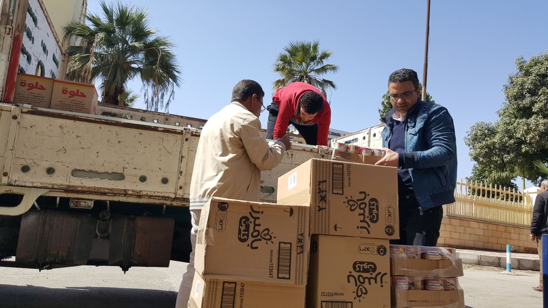 Truckloads of supplies arrive in the churches and shelters processing and accommodating the hundreds of Christians that left Al-Arish. 