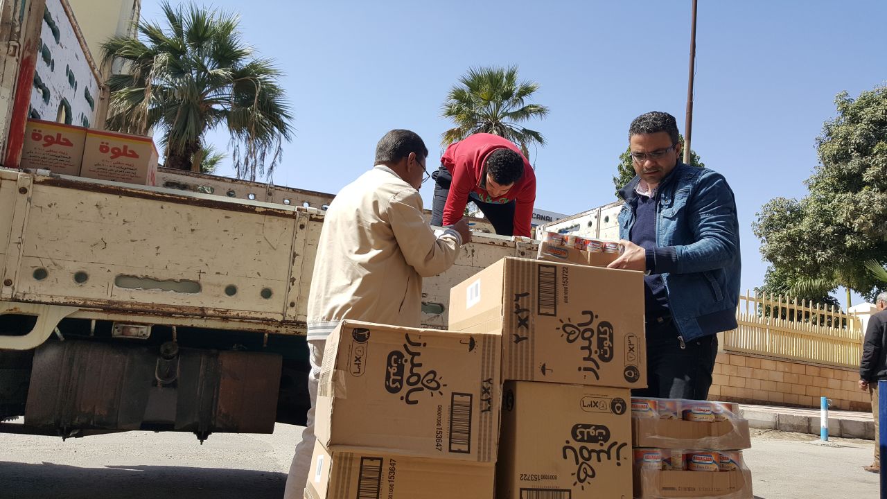 Truckloads of supplies arrive in the churches and shelters processing and accommodating the hundreds of Christians that left Al-Arish. 