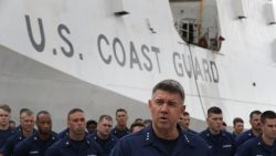 Vice Admiral Karl Schultz, Commander, Coast Guard. Atlantic Area, speaks to the media about the U.S. Coast Guard ship Hamilton and the approximately 26.5 tons of cocaine that was being prepared to be offloaded at Port Everglades on December 15, 2016 in Fort Lauderdale, Florida.