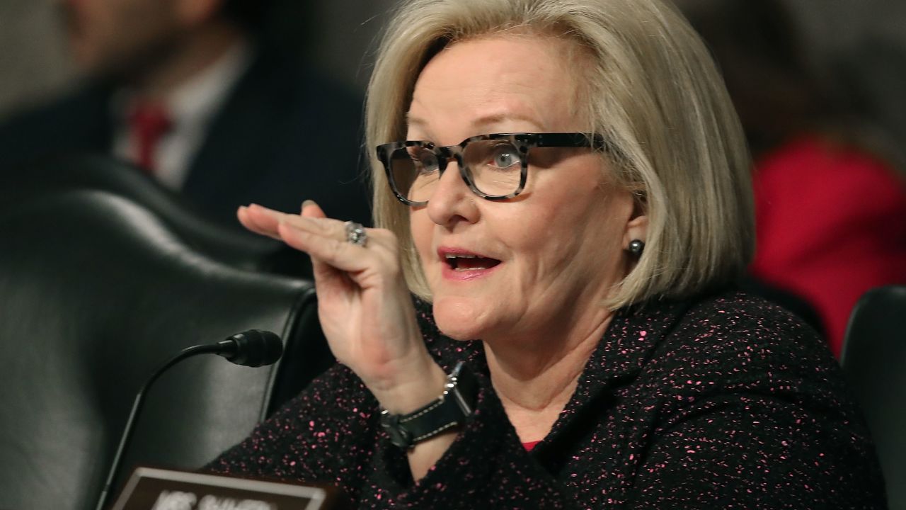 U.S. Sen. Claire McCaskill (D-MO), questions Defense Secretary nominee, retired Marine Corps Gen. James Mattis speaks during his Senate Armed Services Committee confirmation hearing on Capitol Hill, on January 12, 2017 in Washington, DC. Gen. Mattis will need a waiver from Congress to bypass a law prohibiting recently retired military officers from serving as Defense secretary.