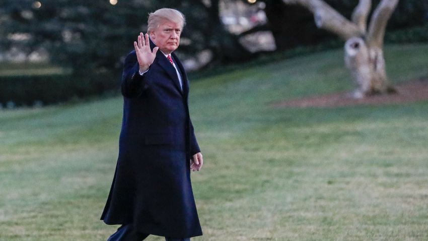 WASHINGTON, DC - MARCH 05: President Donald J. Trump waves as he walks across the South Lawn towards the White House on March 5, 2017 in Washington, DC. Trump is returning from a weekend at his Mar-a-Lago clu in Palm Beach. Florida. (Photo by Erik S. Lesser-Pool/Getty Images)