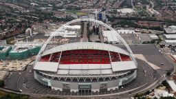 LONDON, ENGLAND - JULY 26:  Aerial view of Wembley Stadium which will host football events during the London 2012 Olympic Games on July 26, 2011 in London, England.  (Photo by Tom Shaw/Getty Images)