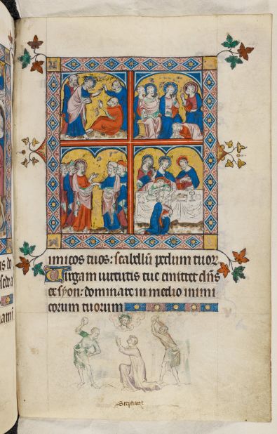 In England, the taste for large-scale and extensively illuminated Psalters continued throughout the 14th century, say McKendrick and Doyle. The Queen Mary Psalter is one of the most extensively illustrated biblical manuscripts ever produced, containing around 1,000 images.  