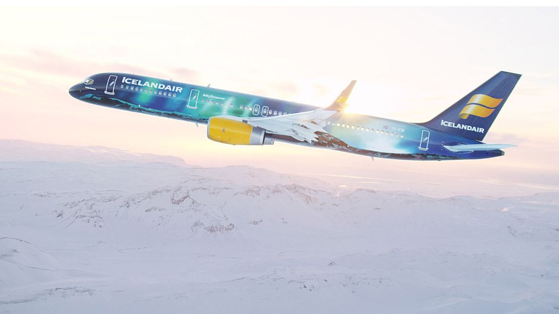 Going to Iceland to see the Northern Lights? This Icelandair plane will get you in the mood.