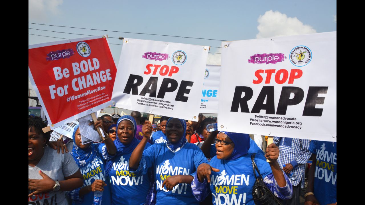 Women in Lagos, Nigeria, protest against sexual violence.