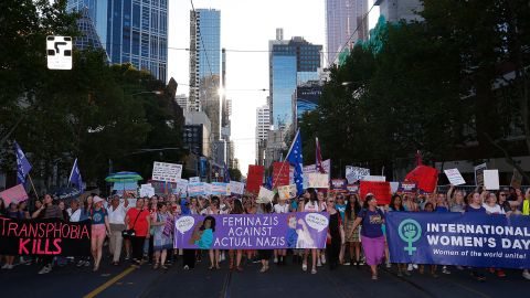 Women in Australia participate in a rally for International Women's Day on March 8, 2017.