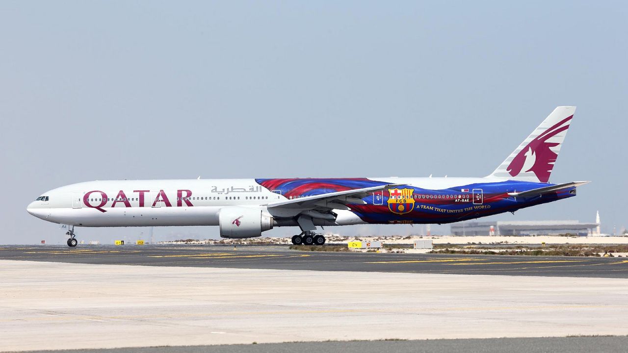 <strong>Qatar Airways -- Barcelona: </strong>As a sponsor of F.C. Barcelona, Qatar airline launched a Barca-themed plane featuring the club's flag. A natty shading element on the flag design appears to make it move during takeoff.