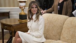 US first lady Melania Trump sits in the Oval Office during a meeting between President Donald Trump and Israeli Prime Minister Benjamin Netanyahu at the White House on February 15, 2017 in Washington, D.C.