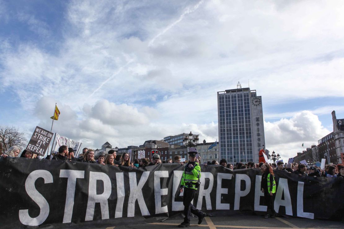 Women and abortion rights activists march in Dublin Wednesday.