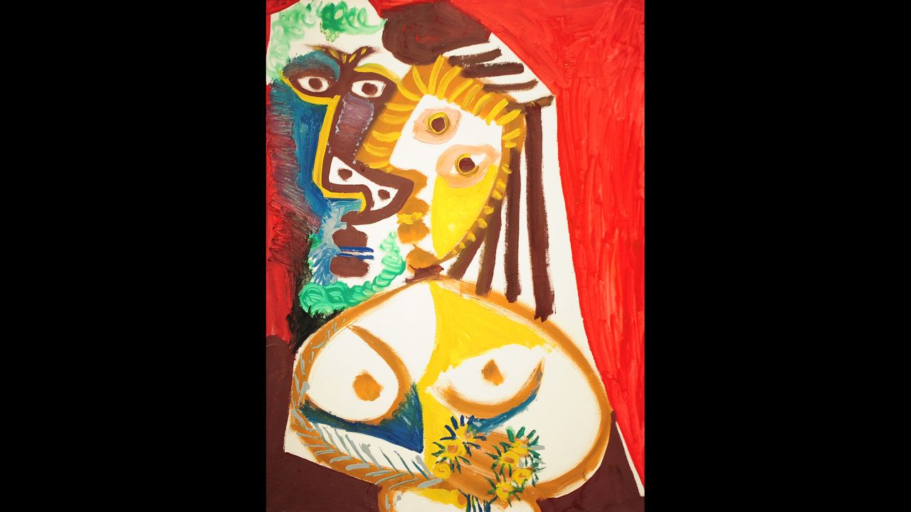 That didn't stop Picasso from producing canvasses of vivid and explosive color, such as "Homme et Femme au Bouquet," shown here.