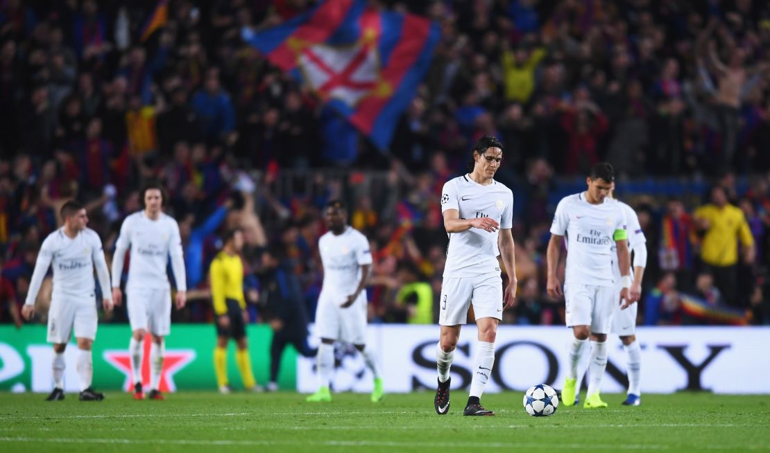 PSG players look dejected after Barca secured a remarkable win.