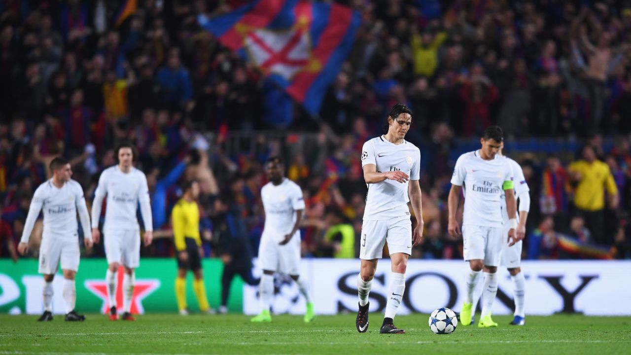 PSG players look dejected after Barca secured a remarkable win.