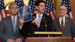 House Speaker Paul Ryan of Wis., center, standing with Energy and Commerce Committee Chairman Greg Walden, R-Ore., right, and House Majority Whip Kevin McCarthy, R-Calif., left, speaks during a news conference on the American Health Care Act on Capitol Hill in Washington, Tuesday, March 7, 2017. (AP Photo/Susan Walsh)