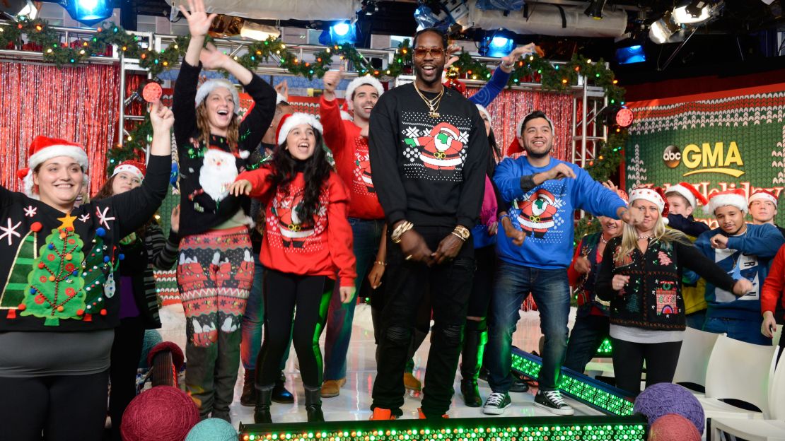 2 Chainz hosts the annual ugly sweater contest, on "Good Morning America," in December 2015.
