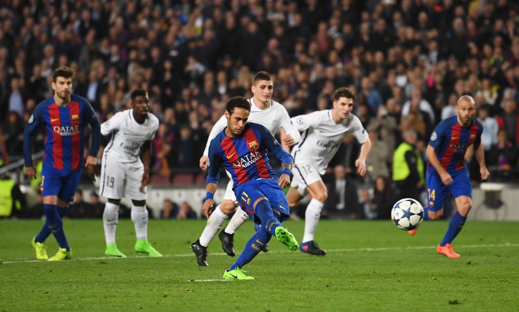 Suddenly Barcelona had the chance to make it 5-1 on the night and 5-5 on aggregate. Neymar made no mistake, setting up a grandstand finish.  