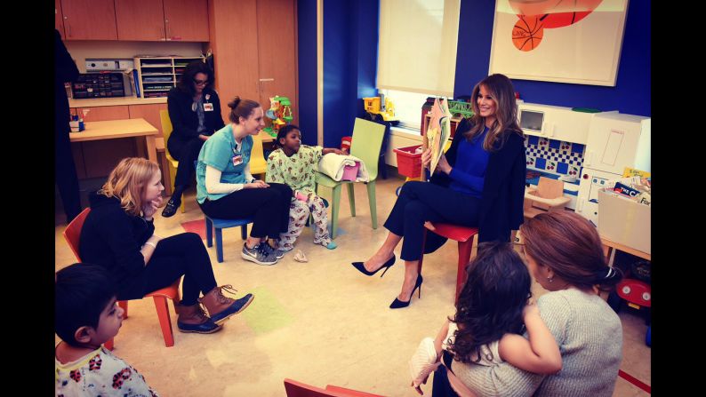 The first lady's Twitter account posted this photo of Trump reading a book to children at New York-Presbyterian Hospital. "Honoring children #worldbookday," <a href="index.php?page=&url=https%3A%2F%2Ftwitter.com%2FFLOTUS%2Fstatus%2F837417717133111297" target="_blank" target="_blank">the tweet said in March 2017.</a>