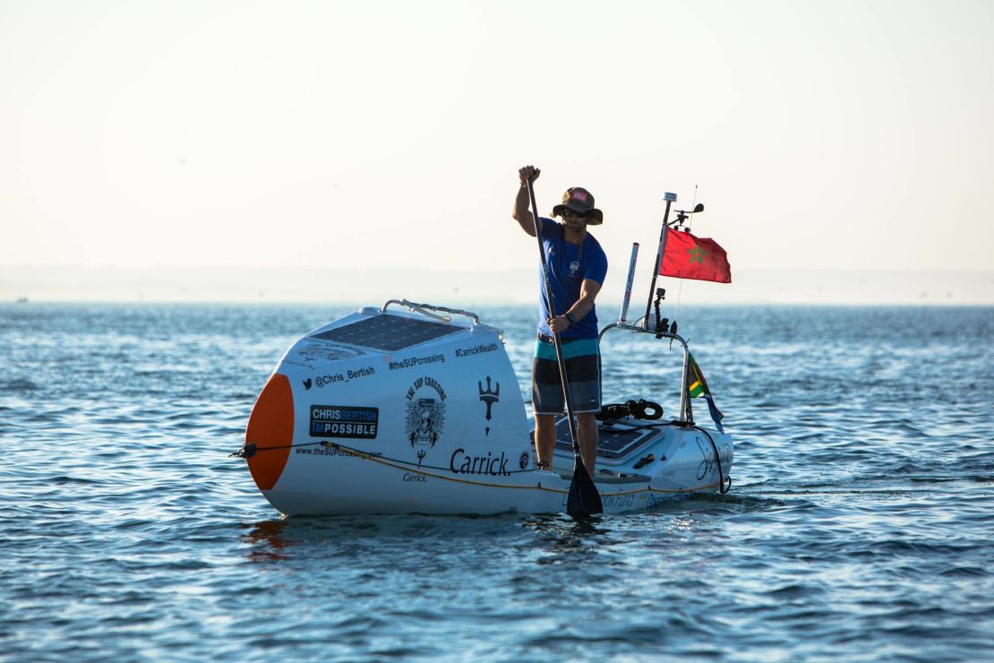 Bertish's custom-made SUP included a host of tech to support the 94 day journey -- including shark deterrent.