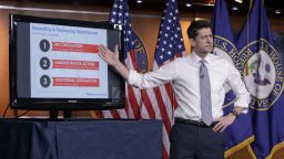 House Speaker Paul Ryan of Wis. uses charts and graphs to make his case for the GOP's long-awaited plan to repeal and replace the Affordable Care Act, Thursday, March 9, 2017, during a news conference on Capitol Hill in Washington. (AP Photo/J. Scott Applewhite)