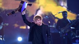 Singer Ed Sheeran performing at he 2017 iHeartRadio Music Awards