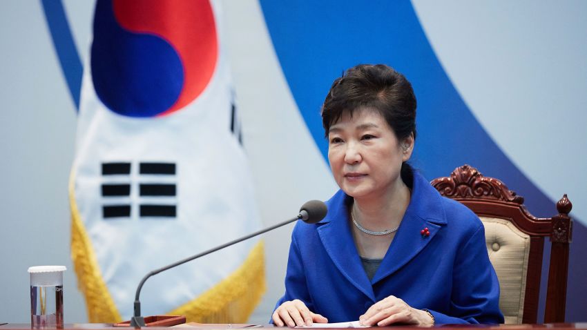 SEOUL, SOUTH KOREA - DECEMBER 09:  In this handout photo released by the South Korean Presidential Blue House, South Korea's President Park Geun-Hye attends the emergency cabinet meeting at the presidential office on December 9, 2016 in Seoul, South Korea. The South Korean National Assembly voted for an impeachment motion at its plenary session, which will set up the rare impeachment trial for President Park over the accusation of corruption involving Park and her long time confidante.  (Photo by South Korean Presidential Blue House via Getty Images)