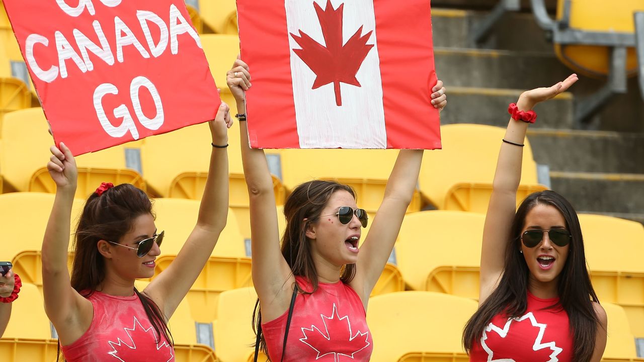 WELLINGTON, NEW ZEALAND - FEBRUARY 07:  Canadian fans cheer during the Pool C match between Canada and Scotland at Westpac Stadium on February 7, 2014 in Wellington, New Zealand.  (Photo by Fiona Goodall/Getty Images)