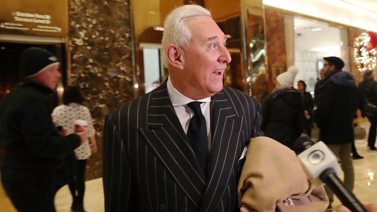 Roger Stone speaks to the media at Trump Tower on December 6, 2016 in New York City. 