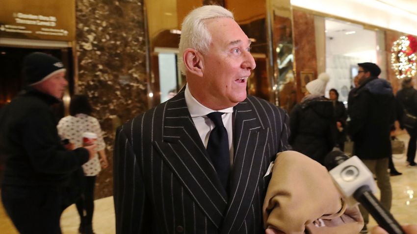 Roger Stone speaks to the media at Trump Tower on December 6, 2016 in New York City.