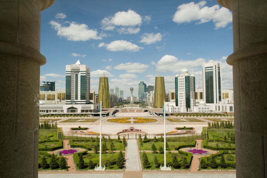 <strong>Amazing architecture:</strong> The sweeping lawns in front of the Akorda Presidential Palace in Astana provide a view of the city's skyline. 