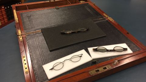 Three pairs of spectacles found inside a portable writing desk that belonged to Jane Austen