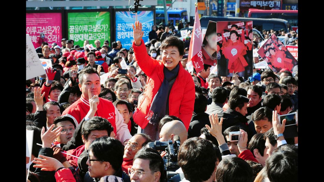 Park waves to her supporters in November 2012 after making her first official stump speech as a presidential candidate.