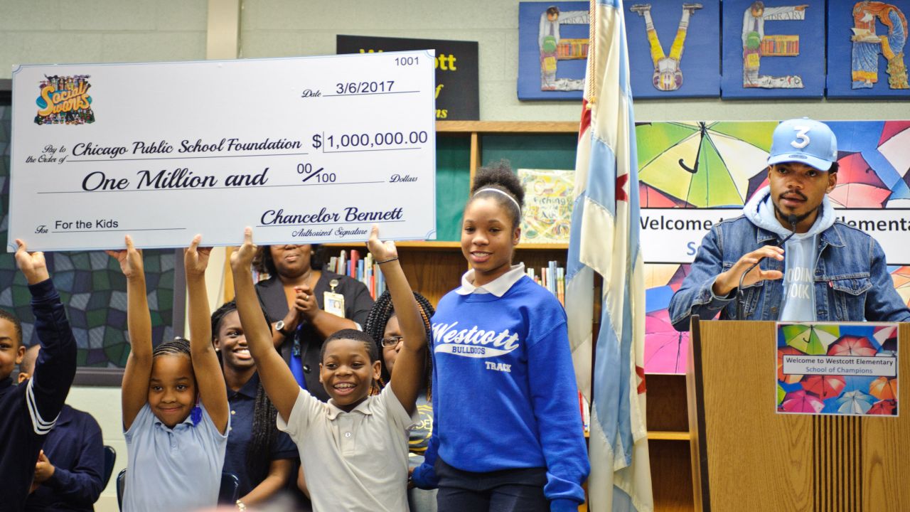 Chance the Rapper holds a news conference after <a href="http://www.cnn.com/2017/03/06/us/chance-the-rapper-donates-1-million-chicago-public-schools/" target="_blank">donating $1 million to Chicago public schools</a> on Monday, March 6. The recent Grammy Award winner is from Chicago. Over the weekend, the rapper spoke with Illinois Gov. Bruce Rauner to discuss recently announced cuts to school funding.