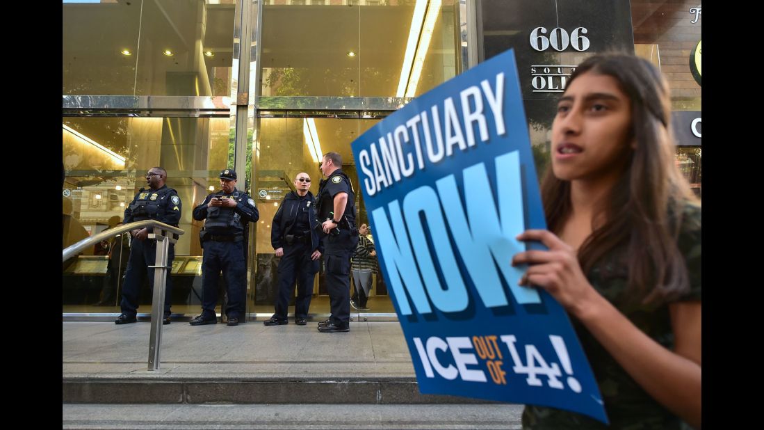 Protesters gather outside the Los Angeles Immigration Court building after a rally on Monday, March 6. The rally was held a few days after <a href="http://www.cnn.com/2017/03/03/us/california-father-ice-arrest-trnd/" target="_blank">the arrest of Romulo Avelica-Gonzalez,</a> an undocumented immigrant who was detained by immigration agents as he drove his teenage daughter to school. Immigration and Customs Enforcement said in a statement that he was arrested because he has "multiple prior criminal convictions, including a DUI in 2009, as well an outstanding order of removal dating back to 2014." Since President Trump's inauguration, scores of unauthorized immigrants have been detained and deported under his administration's hard-line immigration stand.