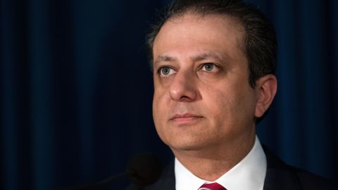 Preet Bharara, then-US Attorney for the Southern District of New York, at the US Attorney's Office for the Southern District of New York in June 2016.