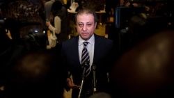 Preet Bharara, U.S. Attorney for the Southern District of New York, speaks briefly to reporters at Trump Tower, November 30, 2016 in New York City. 