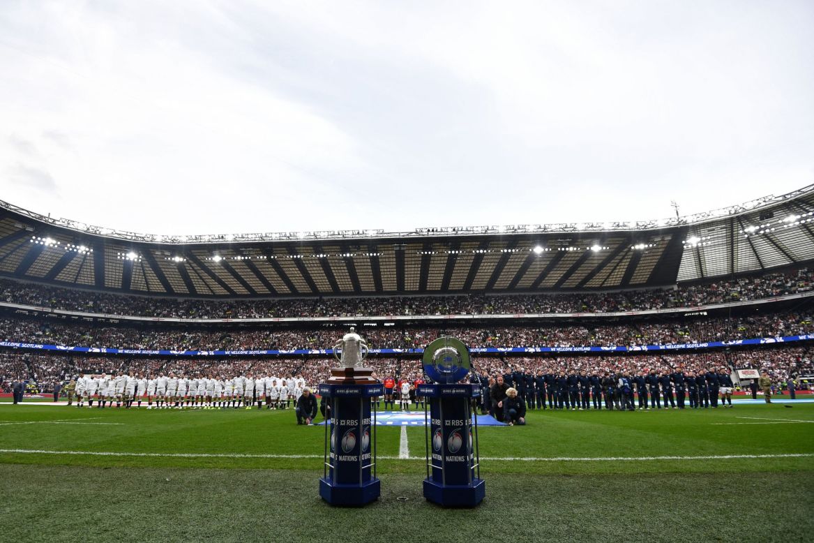 England's win ensured Eddie Jones' side secured the Calcutta Cup (left) and Triple Crown trophies. The Calcutta Cup match between England and Scotland was first contested in 1897 in Edinburgh.