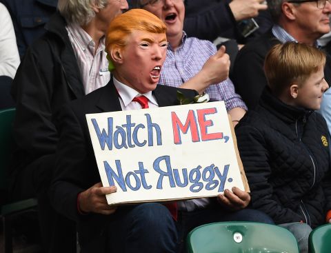 A fan dresses up as Donald Trump at Twickenham.