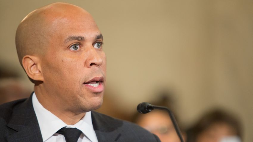 Senator Cory Booker (D-NJ) testifies before the Senate Judiciary Committee hearing on nomination of Senator Jeff Sessions (R-AL) for attorney general on Capitol Hill in Washington, DC on January 11, 2017.  