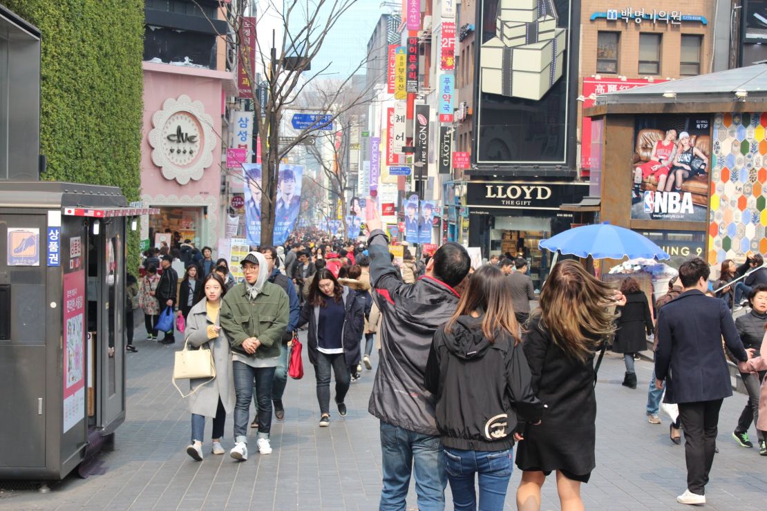 In Myeongdong on March 12, 2017, shopkeepers said the numbers of Chinese tourists were down. 