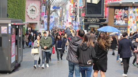 In Myeongdong on March 12, 2017, shopkeepers said the numbers of Chinese tourists were down.