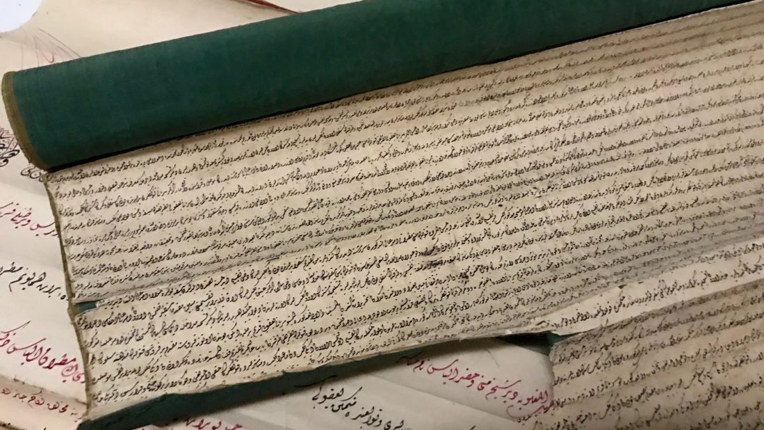 Old manuscripts found inside the Mosul museum. Many of the old books and manuscripts of the museum were burned by ISIS.
