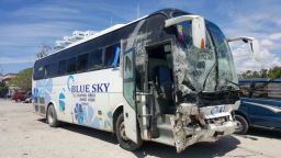 The bus was carrying people to Port Au Prince when it struck pedestrians. 

