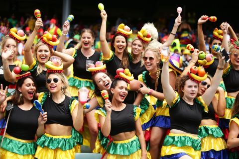 Fans enjoy the atmosphere at the Sydney Sevens in February.
