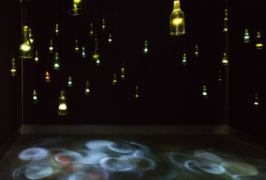 Cheuk Wing Nam's installation fills a dark room with whirling mechanical "moths" trapped inside glass bottles, creating a shriek that's part wind chime, part metal grinder. 