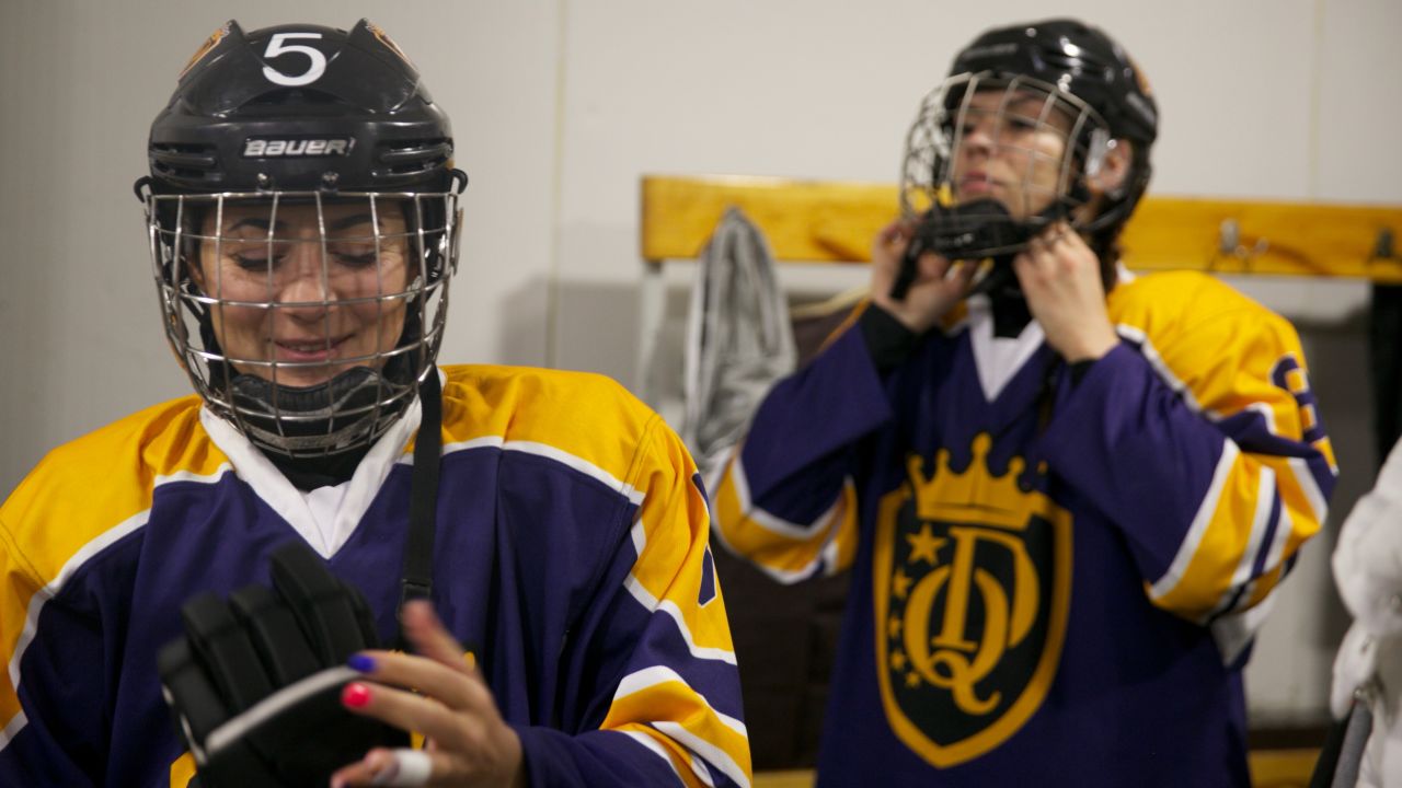 Players from the Dnipro Queens prepare for the league finals.