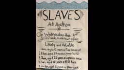 A depiction of an ad for a 19th-century slave auction.