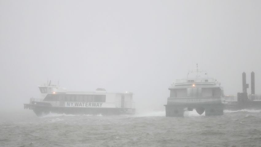 New York Waterway ferries depart the Newport Terminal in Jersey City, New Jersey, on March 14.