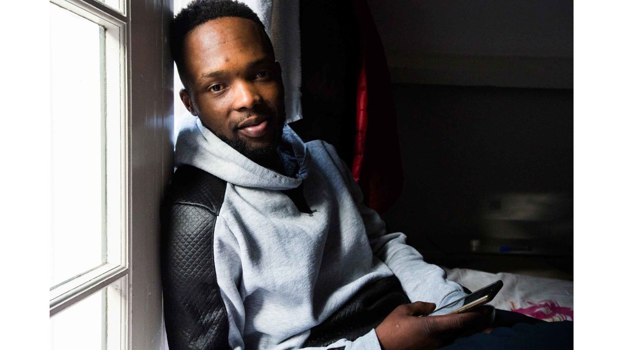 Eric Bimule, originally from the DRC, in his room at a WAH location in central Amsterdam, in February 2017.